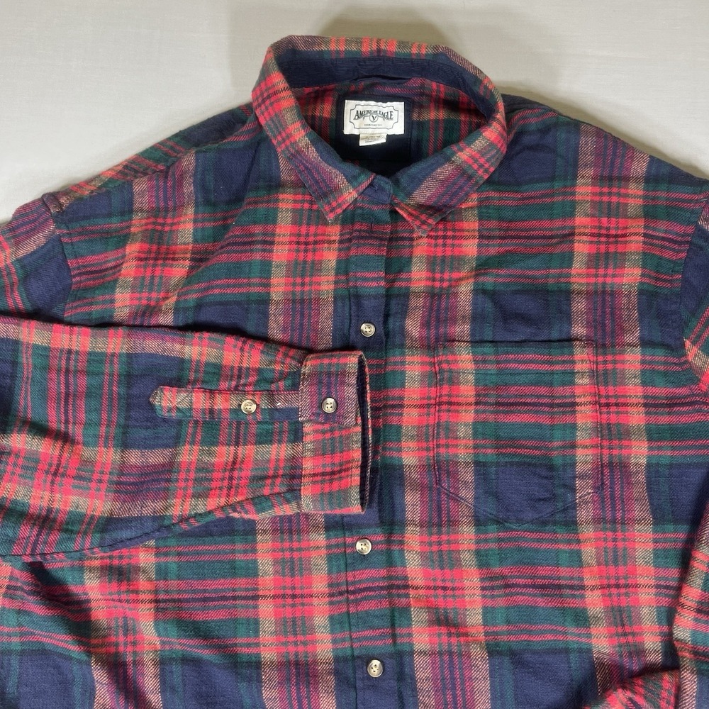 American Eagle Flannel Shirt Mens XL Red Green Plaid Button Up Long Sleeve